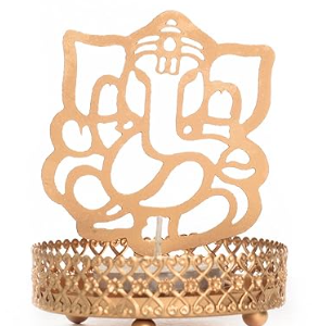 eCraftIndia Shadow Ganesh Ji Metal Tea Light Holder (8 cm x 8 cm x 11 cm, Brown)