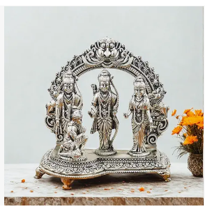 INTERNATIONAL GIFT Premium Silver Plated Ram Darbar Idol Statue in Brass for Home Mandir, Office Temple & Festive