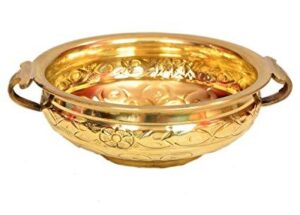 Handcrafted Brass Uruli with Floral Engravings and Side Handles